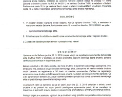 Odločba o spremembi temeljnega akta in dopolnitev pravil društva