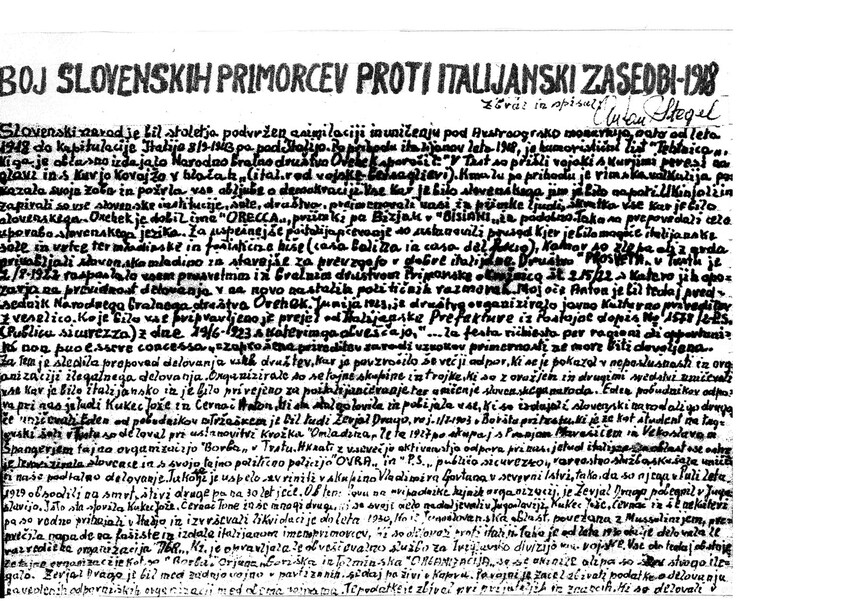 Boj slovenskih Primorcev proti italijanski zasedbi 1918 - zapisi Antona Stegla
