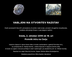 Vabilo na otvoritev razstav Katarine Spacal in Jožeta Spacala v galeriji Pomnika miru na Cerju