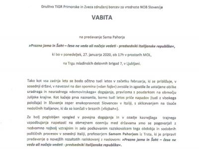 Vabilo na predavanje Prazna Jama in Šoht - česa ne vedo ali nočejo vedeti - predsedniki italijanske republike