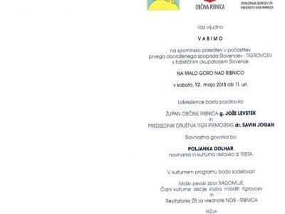 SPOMINSKA PRIREDITEV NA MALI GORI NAD RIBNICO - 12. 5. 2018
