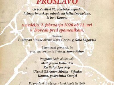 Vabilo na proslavo ob 76. obletnici napada Južnoprimorskega odreda na fašistično kolono