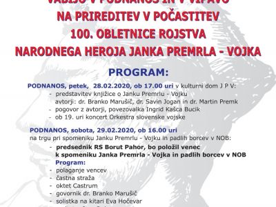 100. obletnica rojstva narodnega heroja Janka Premrla – Vojka
