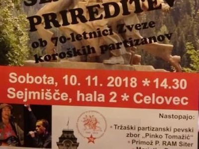 SLAVNOSTNA PRIREDITEV OB 70. OBLETNICI USTANOVITVE ZVEZE KOROŠKIH PARTIZANOV IN PRIJATELJEV PROTIFAŠISTIČNEGA ODPORA