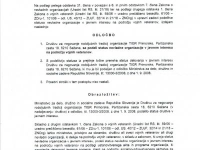 PRIDOBILI STATUS NEVLADNE ORGANIZACIJE, KI DELUJE V JAVNEM INTERESU
