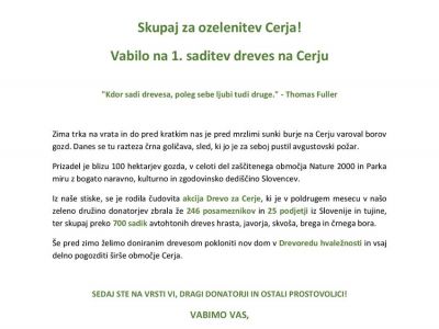 Vabilo na 1. saditev dreves na Cerju