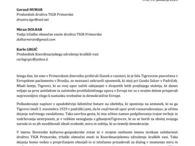 Odgovor fašistom s strani domačinov in pismo solidarnosti ob oskrunitvi spomenika 