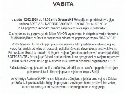 Vabljeni na predstavitev knjige Adriana Sofria
