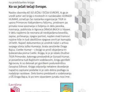 Predstavitev knjige Ko so ječali tečaji Evrope